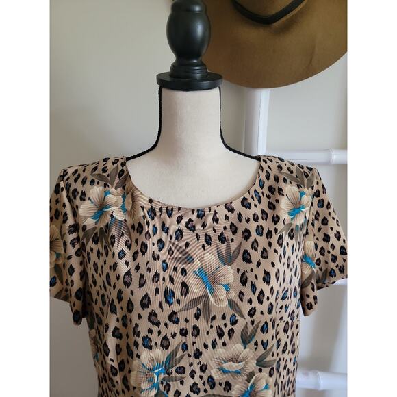 Kathie Lee Leopard Floral Print Dress Sz 16 - Picture 2 of 6